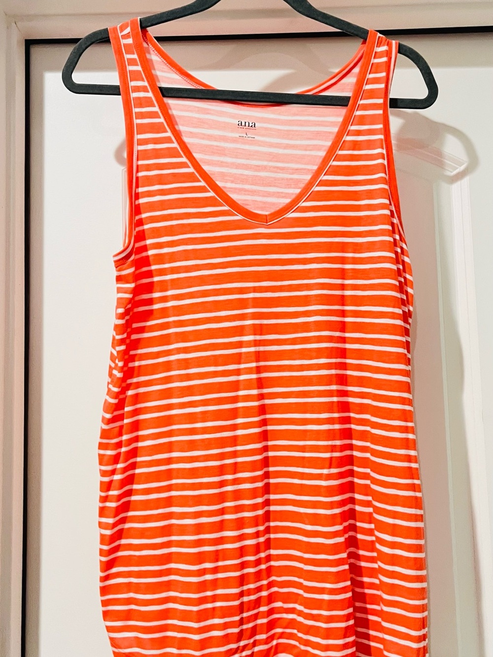 a.n.a Orange and White Striped V-Neck Tank Top